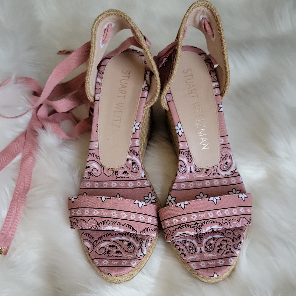 Stuart Weitzman Pink Espadrille Sandals New Size40